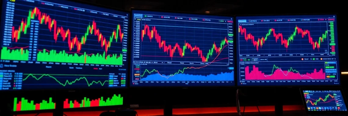 Trading view platform displaying real-time stock and crypto charts with analytical tools for